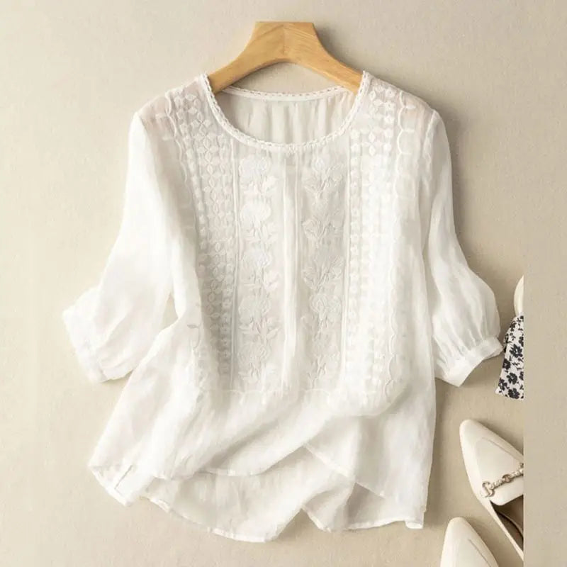 Freyelle – Bestickte Bluse mit Rundhalsausschnitt für Damen