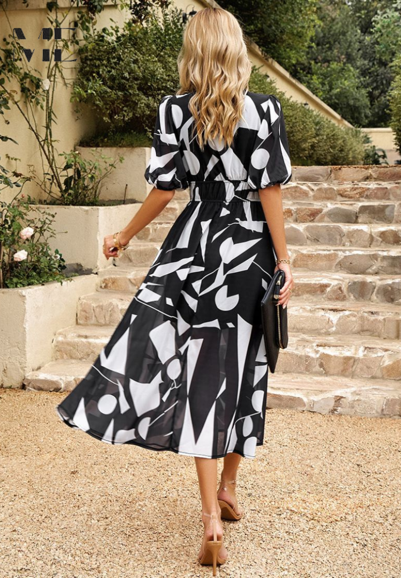 Ilyssia – Floral V Neck Midi Dress Women