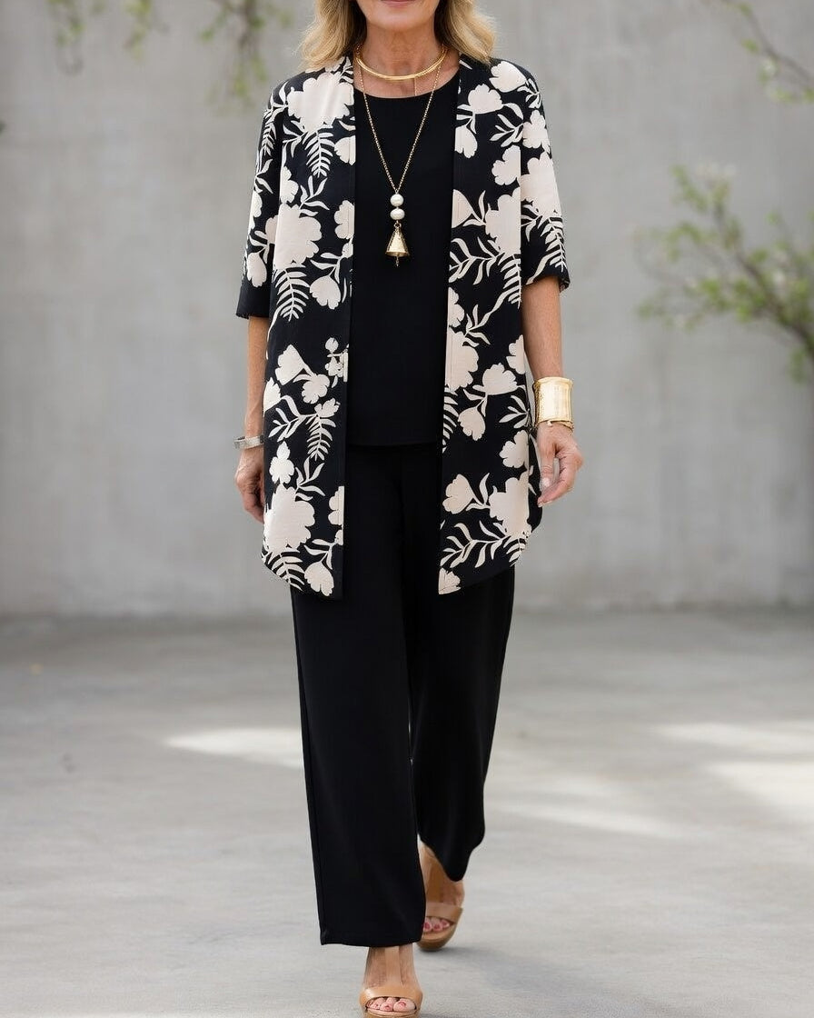 Celisse – Elegante conjunto floral de tres piezas con pantalones
