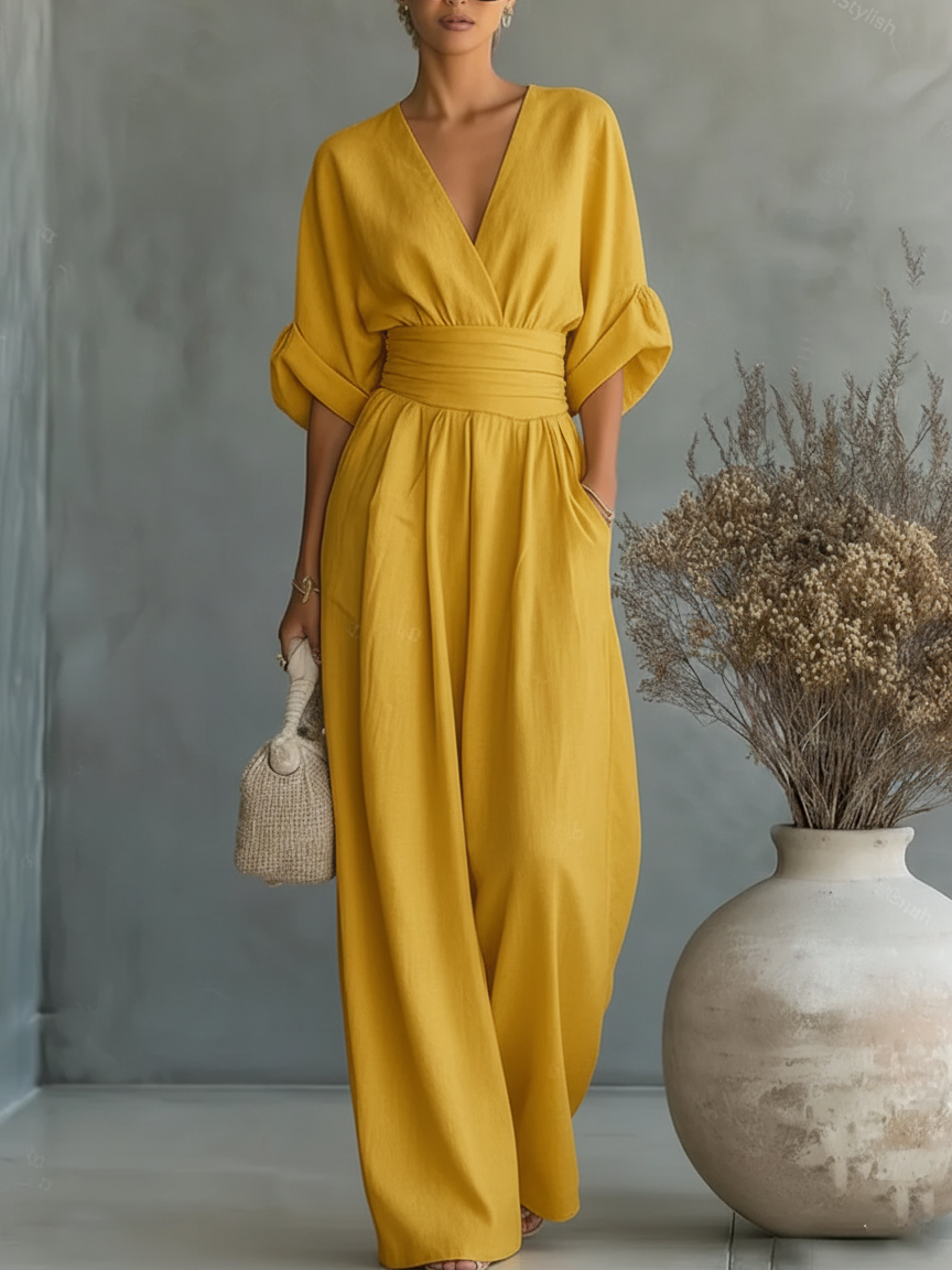 Elisira – Elegant V Neck Fluid Womens Jumpsuit