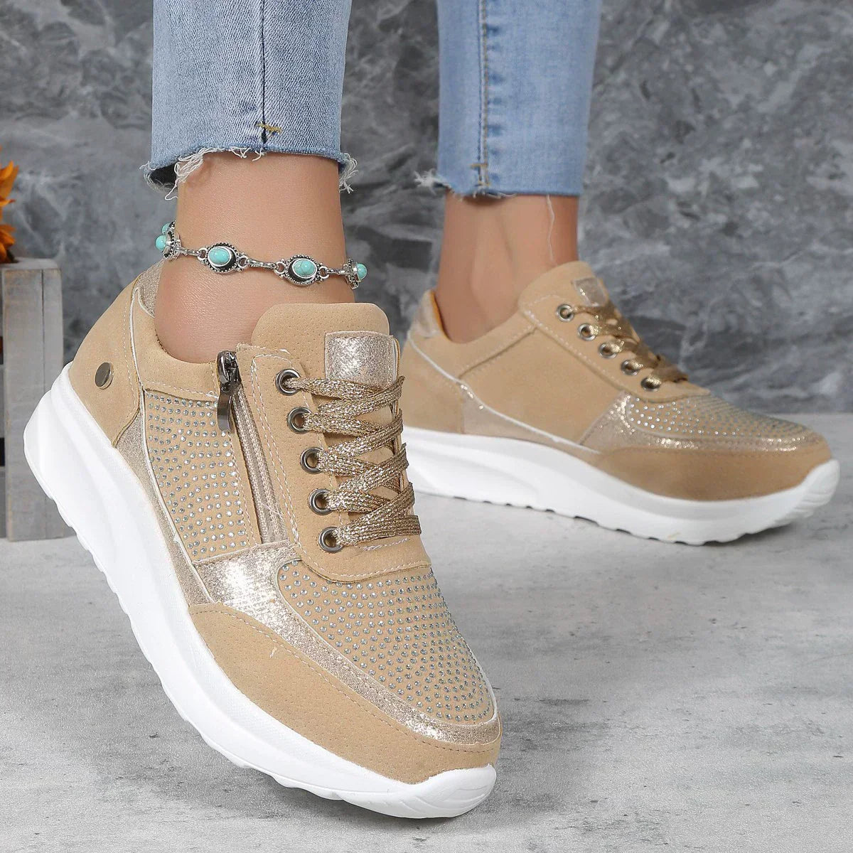 Evelis - Zapatillas de plataforma con cordones para mujer