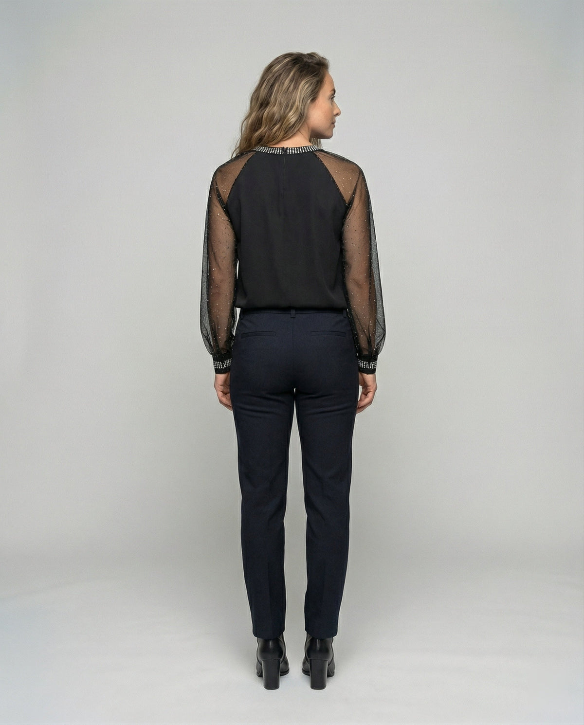 Elisandre - Sequin Mesh Top With Sheer Sleeves