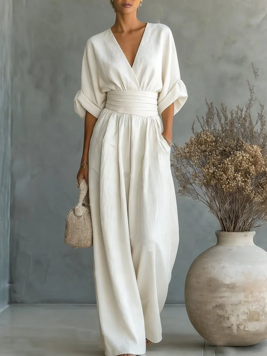Elisira – Elegant V Neck Fluid Womens Jumpsuit