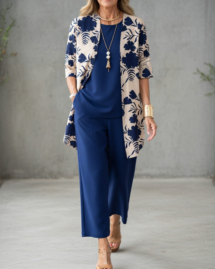 Celisse – Elegante conjunto floral de tres piezas con pantalones