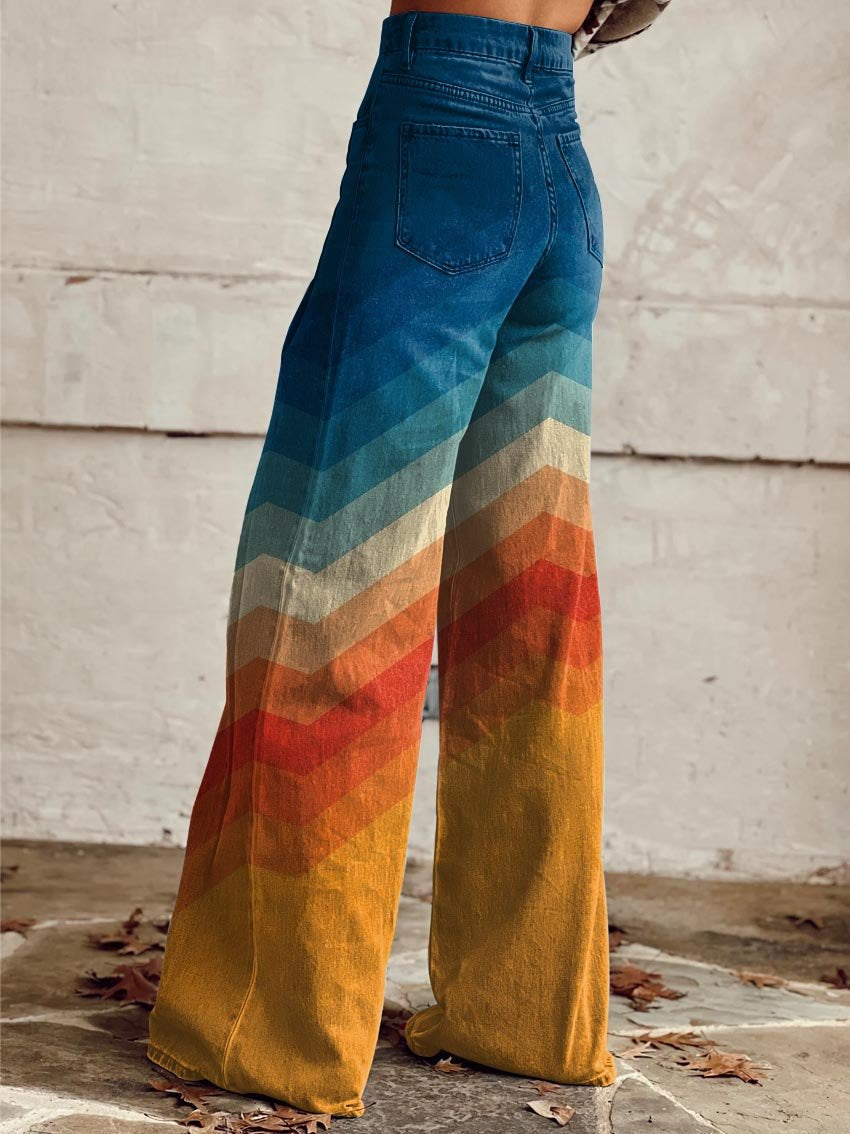 Zavaya – Pantalones de pierna ancha con degradado arcoíris para mujer