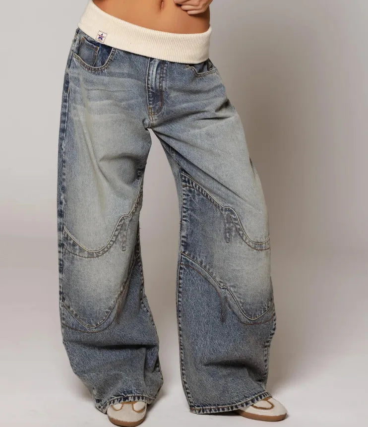Nalora – Pantalon large pour femme avec ceinture contrastante