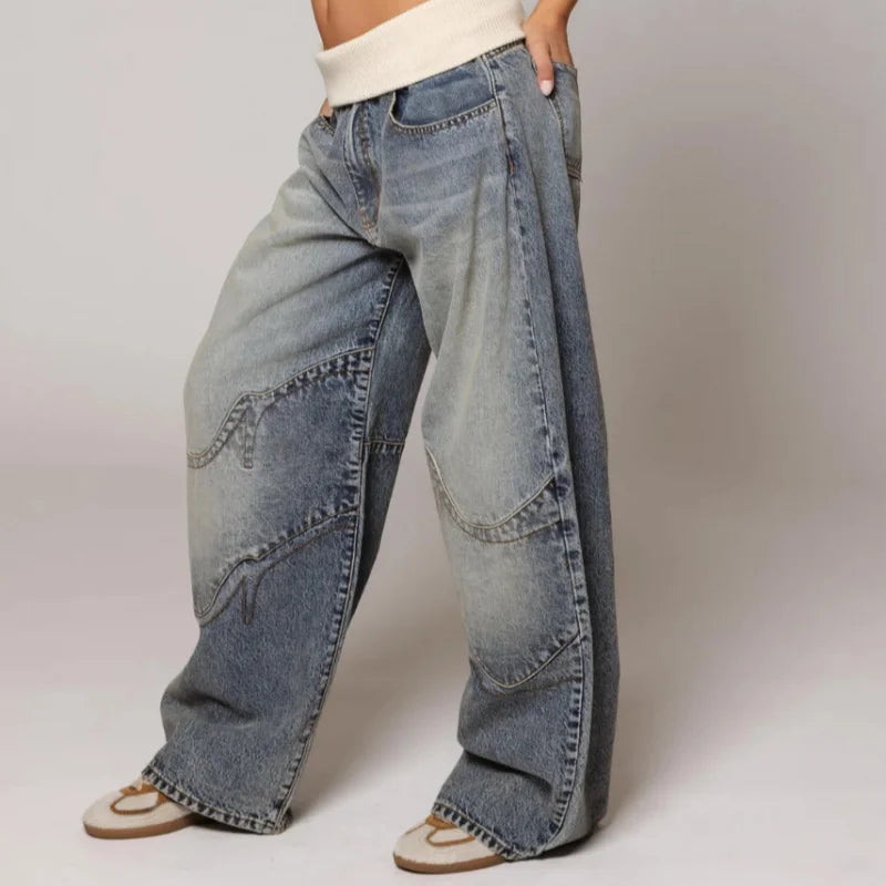 Nalora – Pantalon large pour femme avec ceinture contrastante