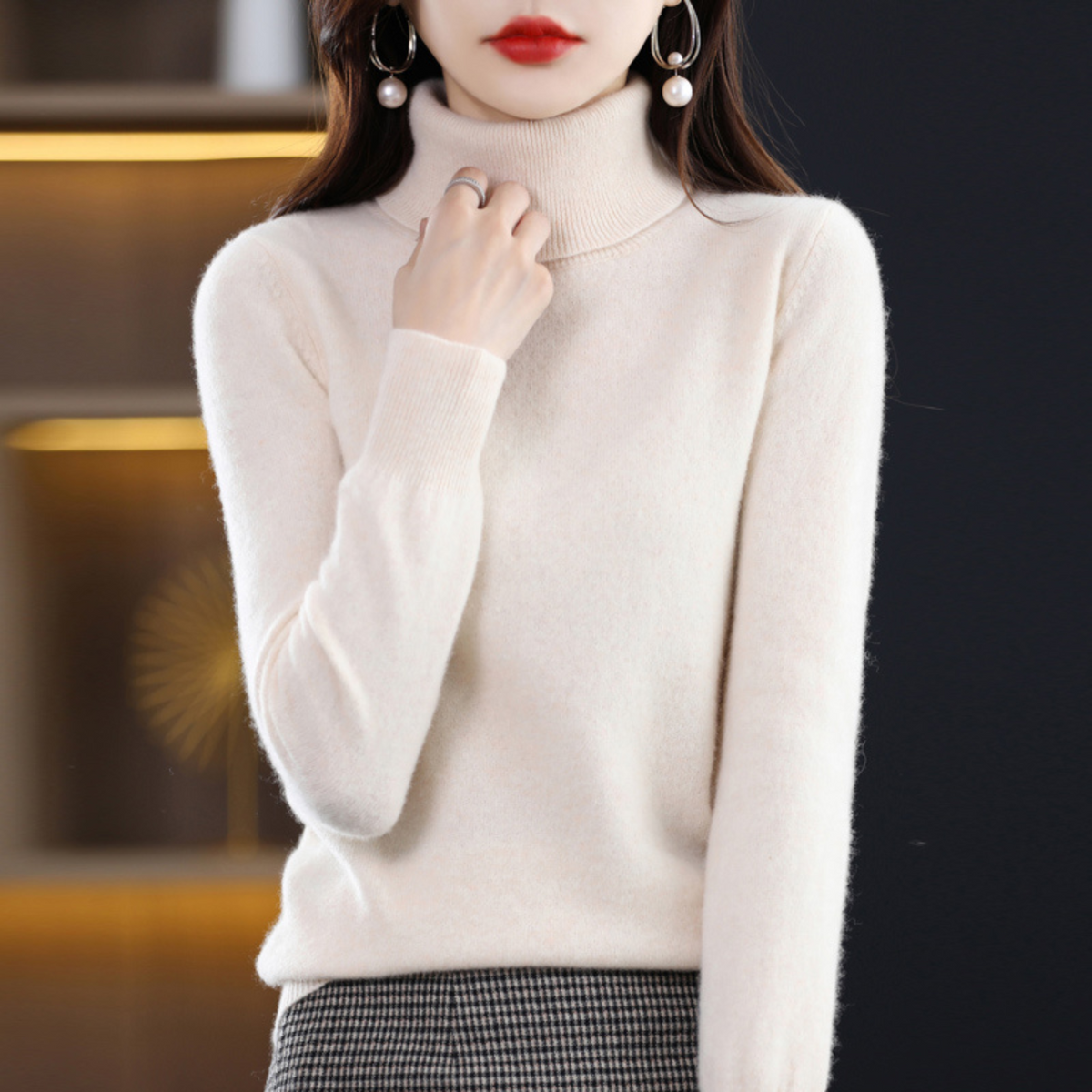 Elvarise - Womens Cashmere Turtleneck Knit Sweater