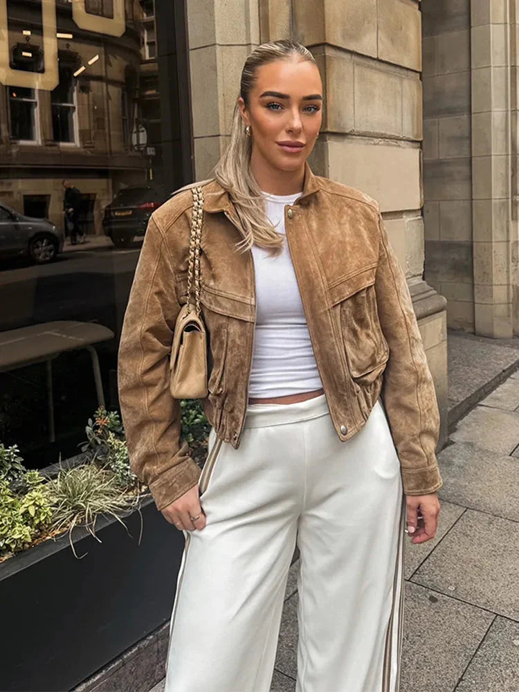 Janine - Dámska oversized krátka bunda so zipsovými vreckami