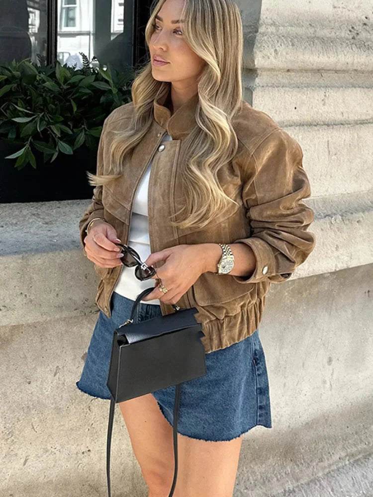 Janine - Dámska oversized krátka bunda so zipsovými vreckami