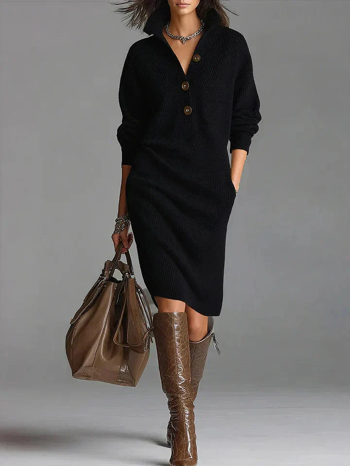 Lira - Damen Midi-Kleid mit Knopfleiste und Relaxed Fit