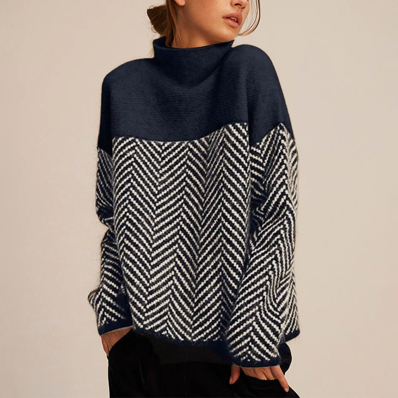 Zeraphine - Pull col roulé en cachemire à chevrons pour femmes