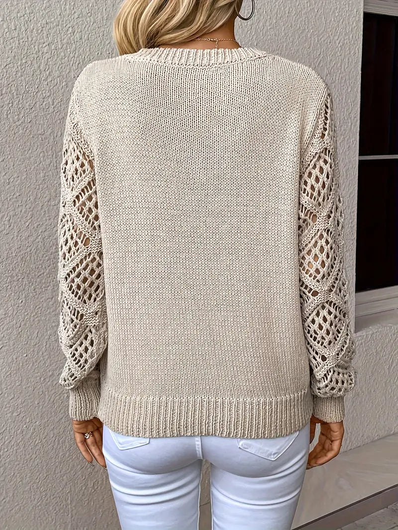 Oliva – Damen V-Ausschnitt Pullover mit Häkelärmeln