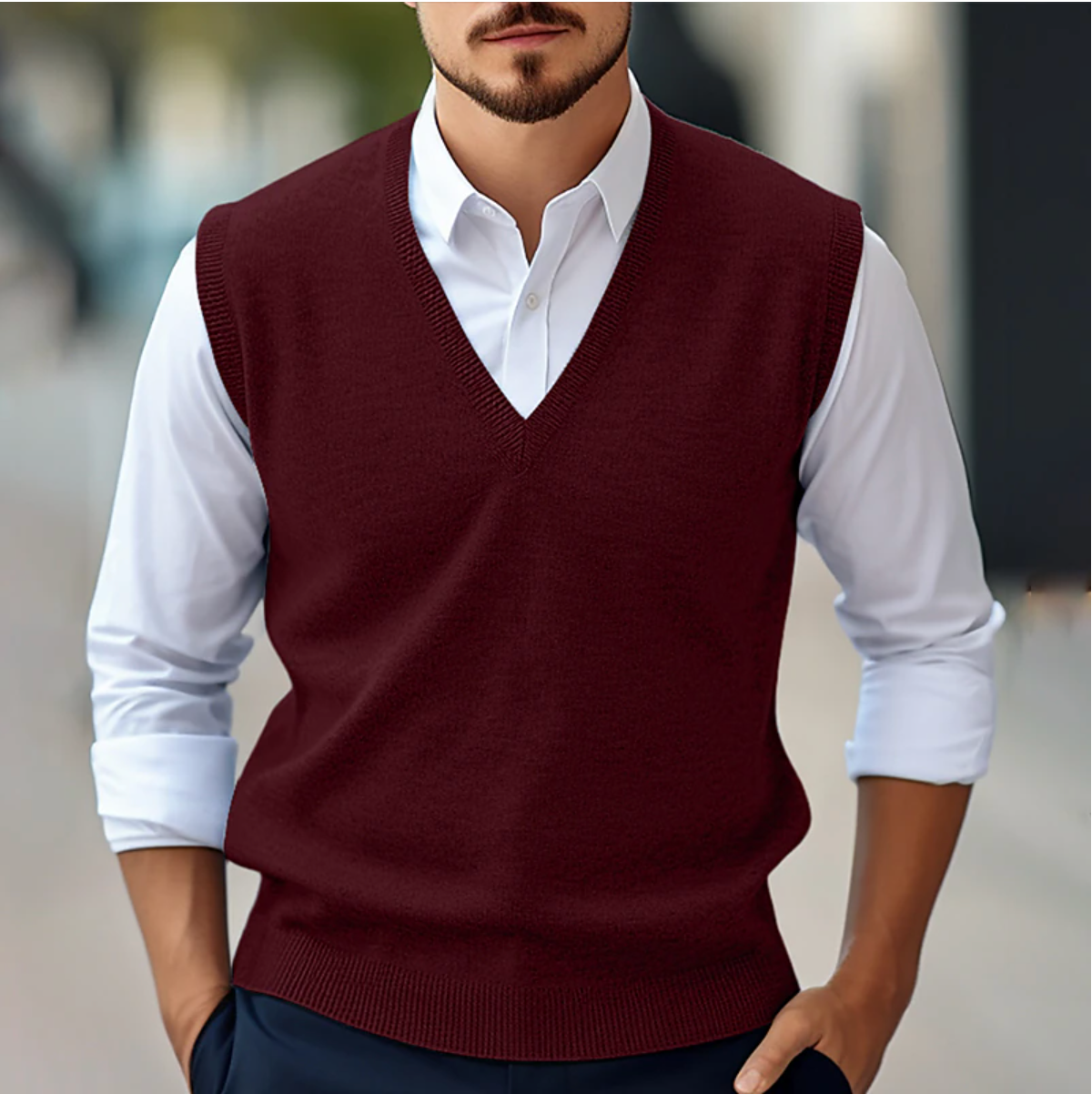Herren-Pullover - Ärmelloser Strickpullover mit V-Ausschnitt