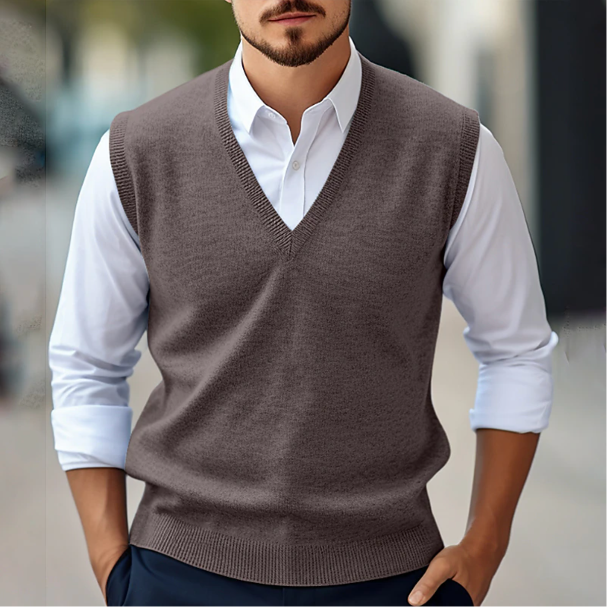 Herren-Pullover - Ärmelloser Strickpullover mit V-Ausschnitt