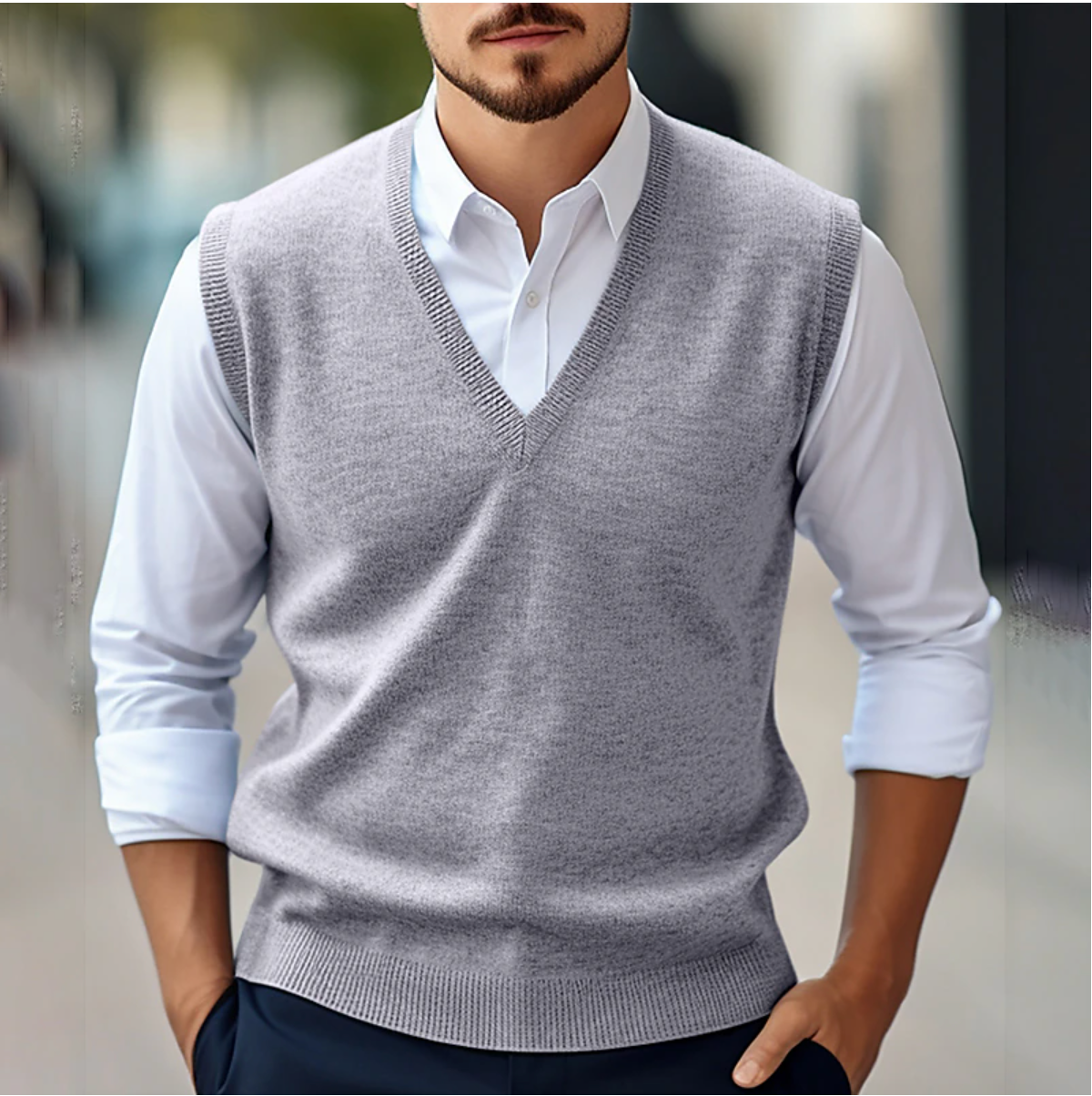 Herren-Pullover - Ärmelloser Strickpullover mit V-Ausschnitt