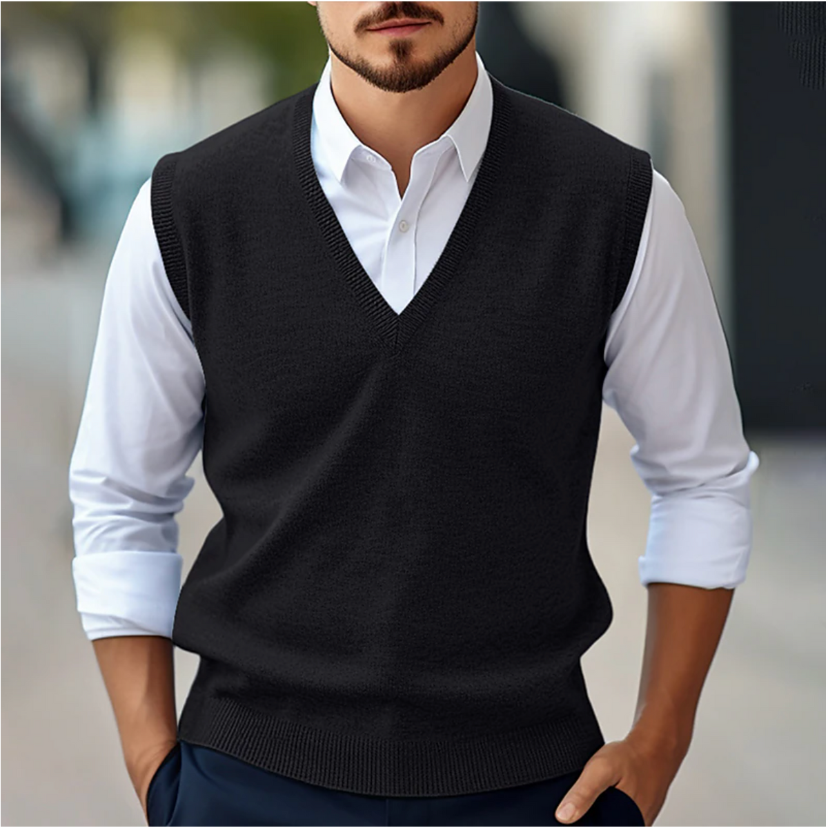 Herren-Pullover - Ärmelloser Strickpullover mit V-Ausschnitt