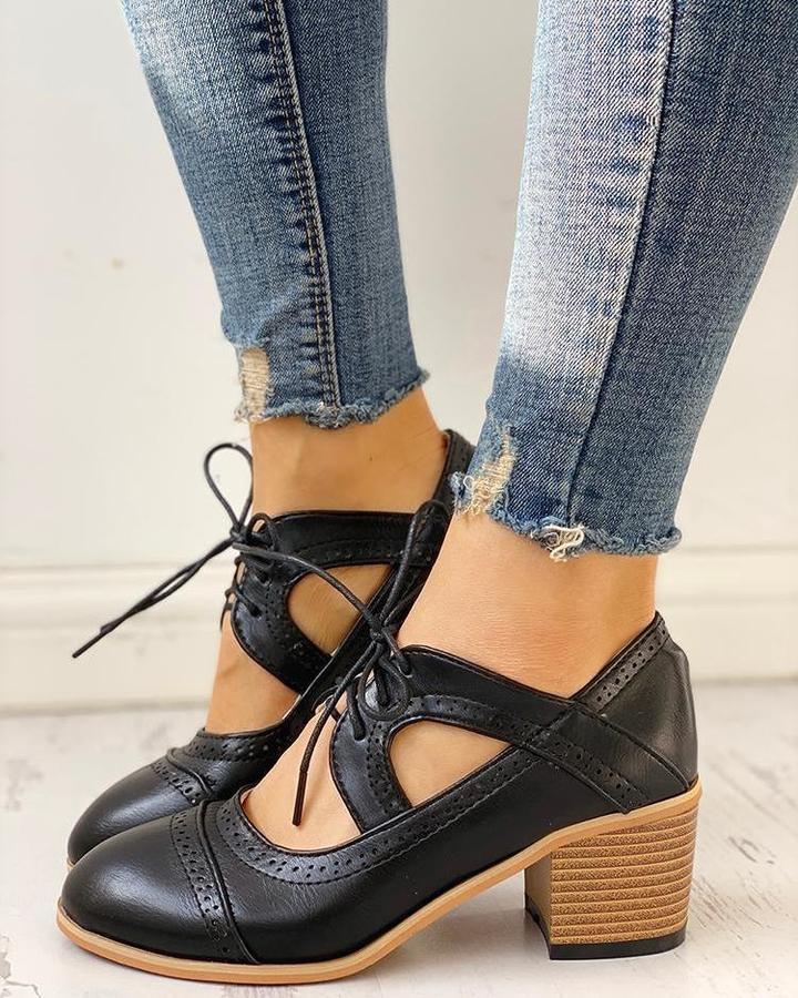 Rowena – Scarpe da donna con tacco e cinturino a T allacciate in pizzo