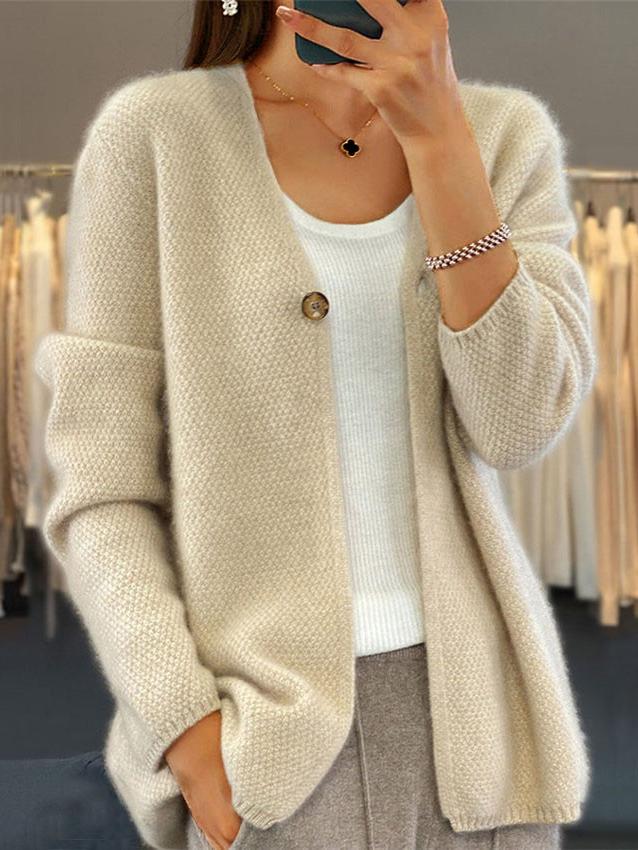 Anneliese – Damski sweter rozpinany z dekoltem w serek