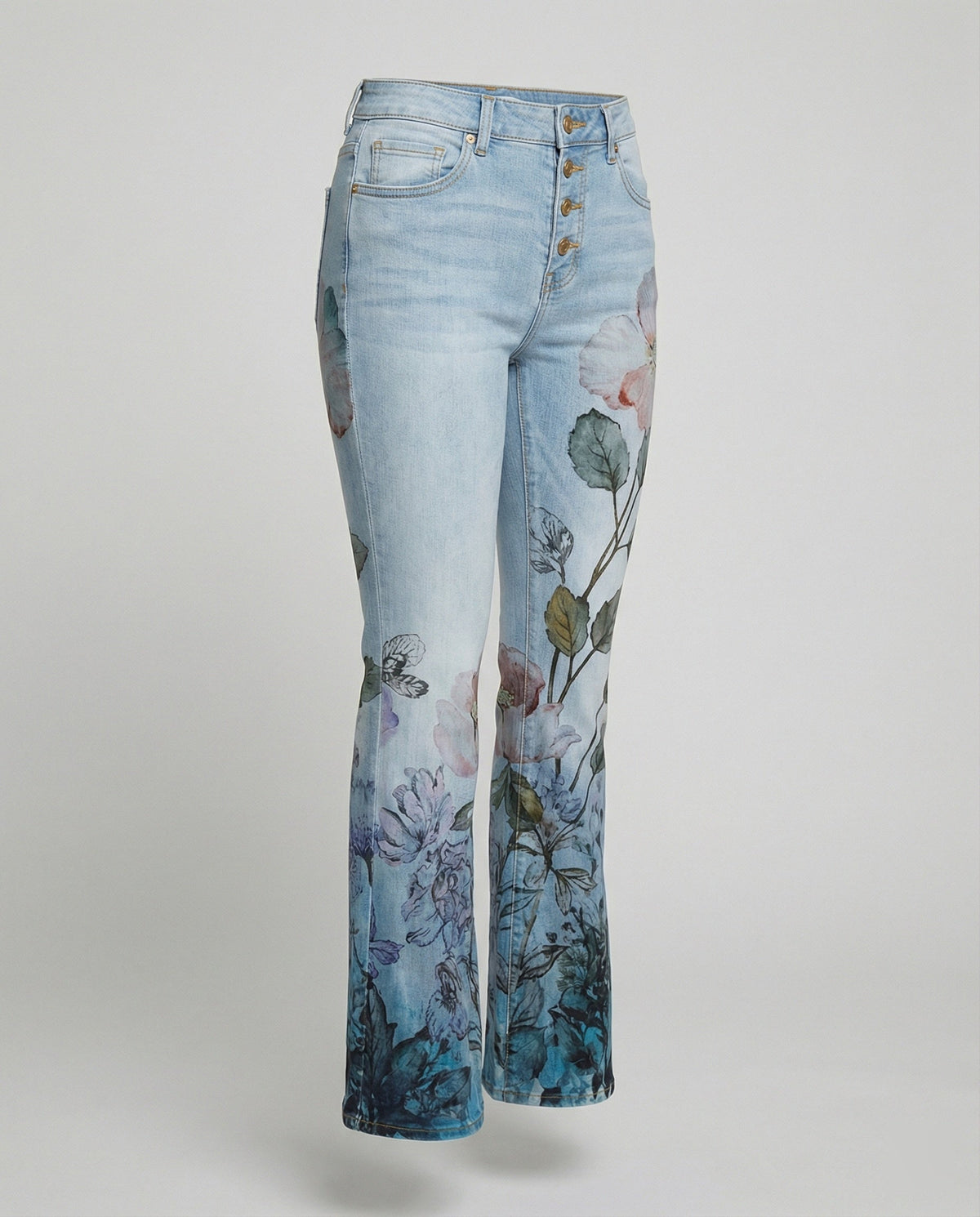 Elmirra - Womens Flared Jeans With Four Button Detail