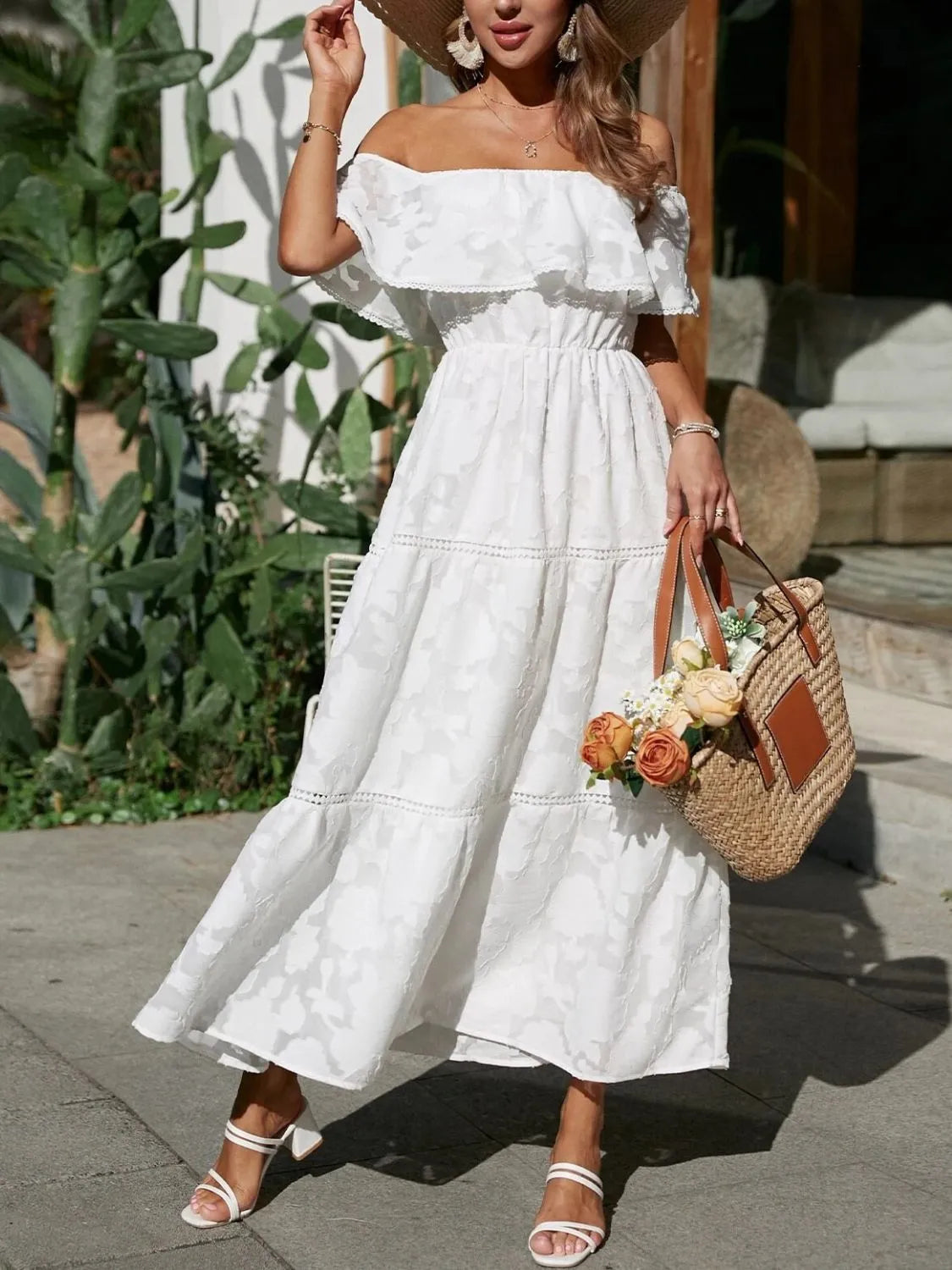 Catherin – Maxikleid mit Stufenrock und Carmenausschnitt für Hochzeitsgäste