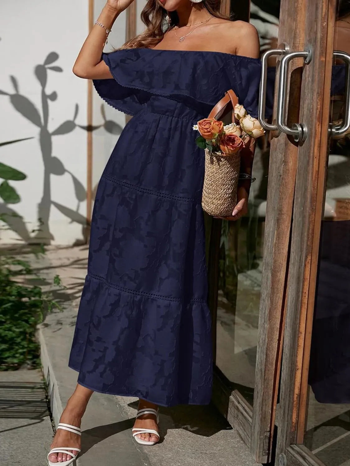 Catherin – Maxikleid mit Stufenrock und Carmenausschnitt für Hochzeitsgäste