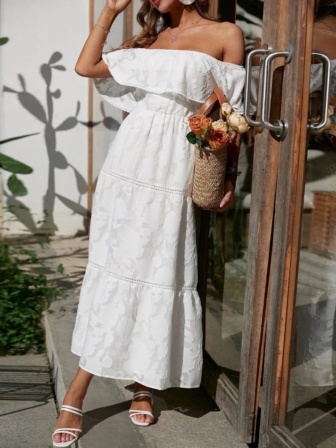 Catherin – Maxikleid mit Stufenrock und Carmenausschnitt für Hochzeitsgäste
