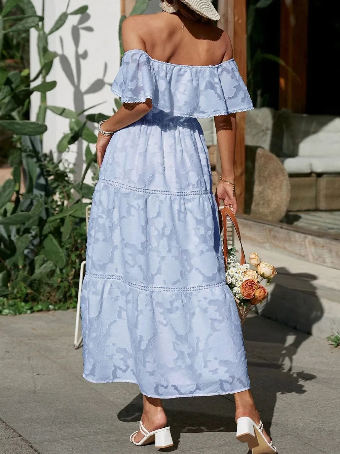 Catherin – Maxikleid mit Stufenrock und Carmenausschnitt für Hochzeitsgäste