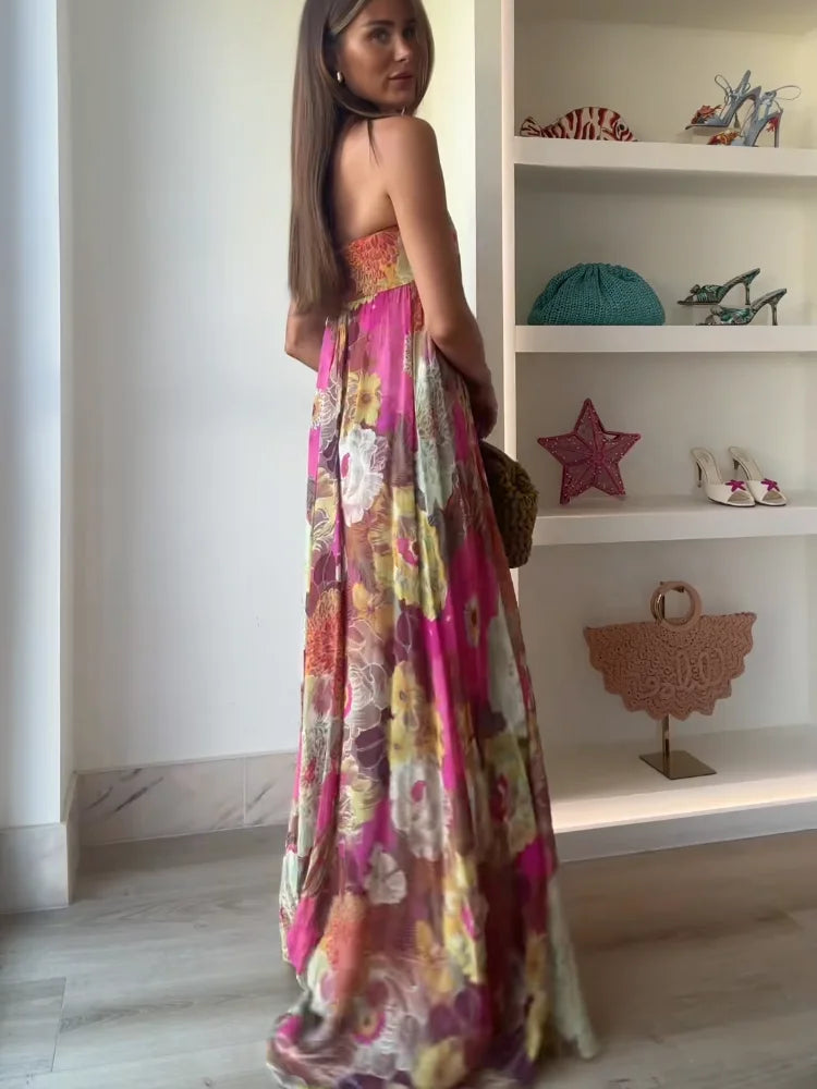 Ivy - Vestido Maxi Floral sem Alças para Convidada de Casamento