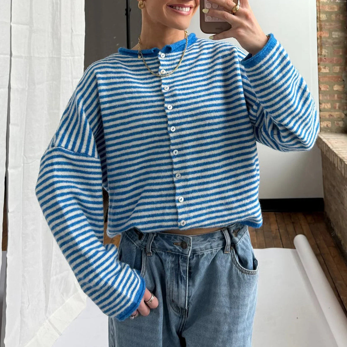Julienne – Women's Striped Button Front Cardigan Sweater