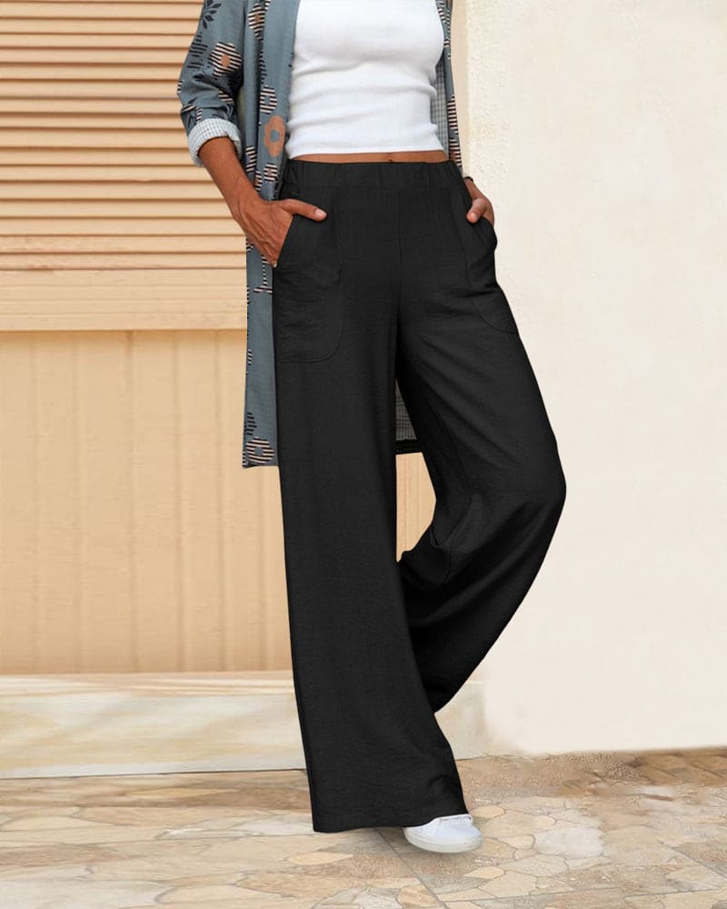 Alisha - Womens Soft Wide Leg Trousers With Elastic Waist