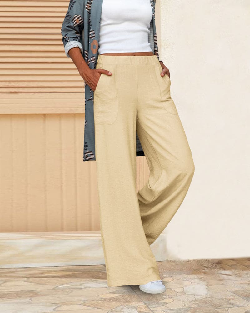 Alisha - Womens Soft Wide Leg Trousers With Elastic Waist