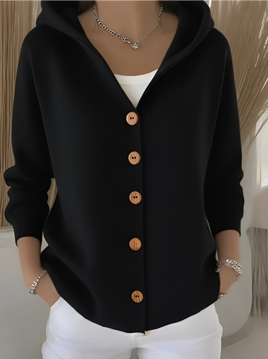 Rynelle – Dámský pletený kardigan s kapucí a dlouhým rukávem