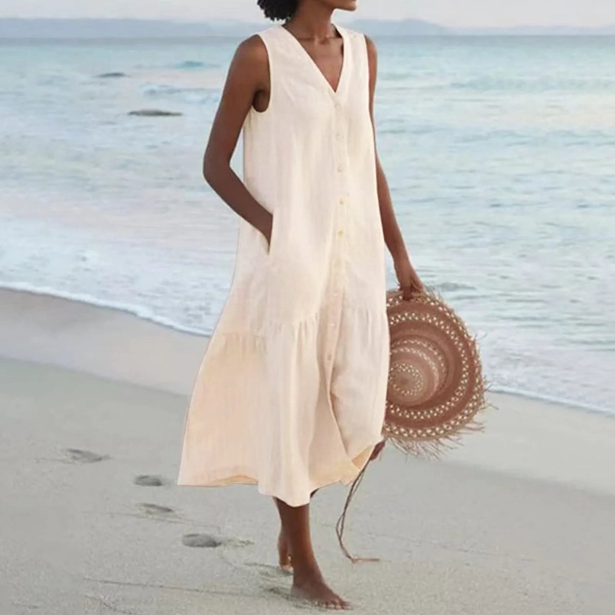 Julian – Summer V Neck Womens Midi Dress