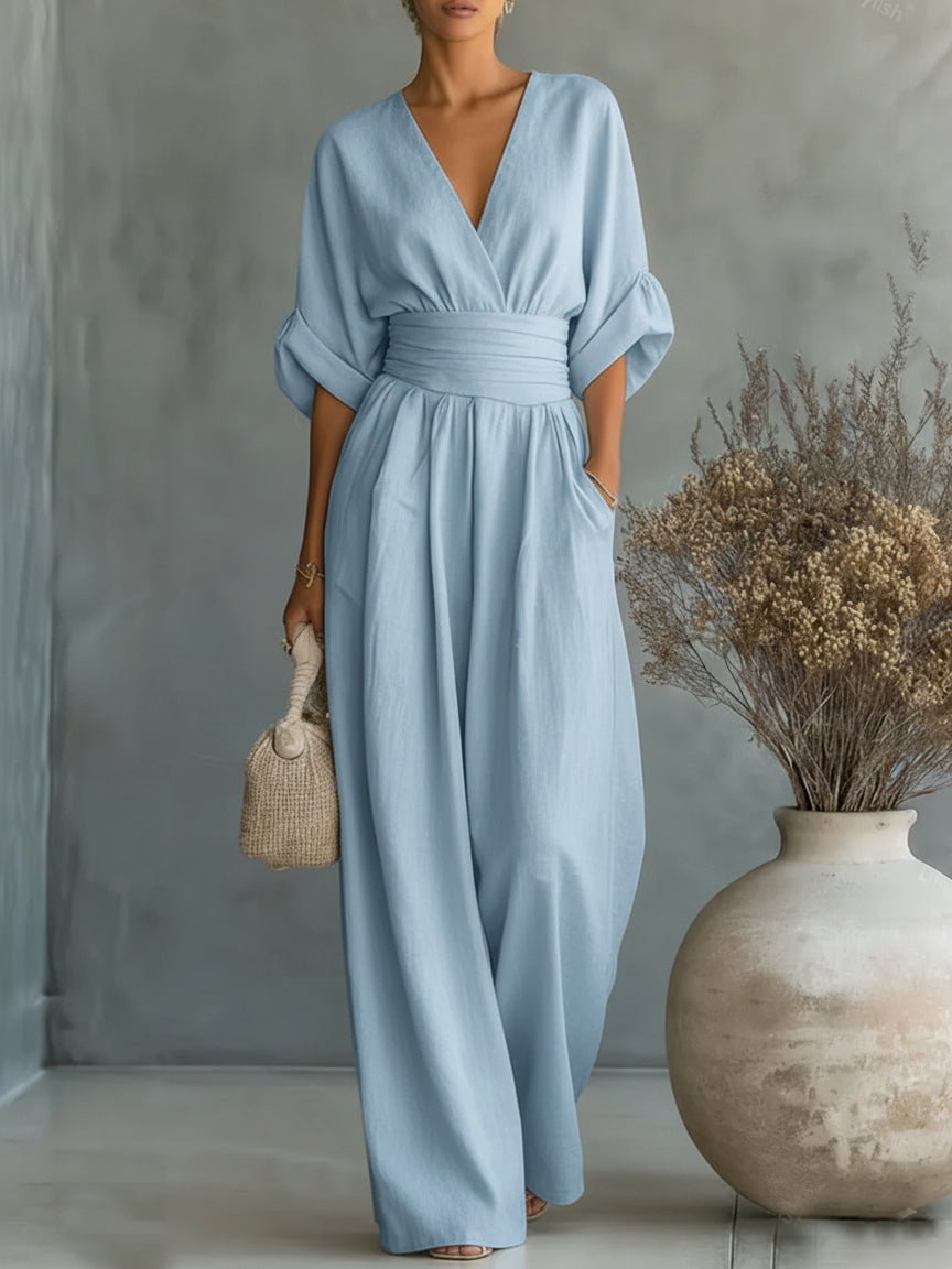Elisira – Elegant V Neck Fluid Womens Jumpsuit