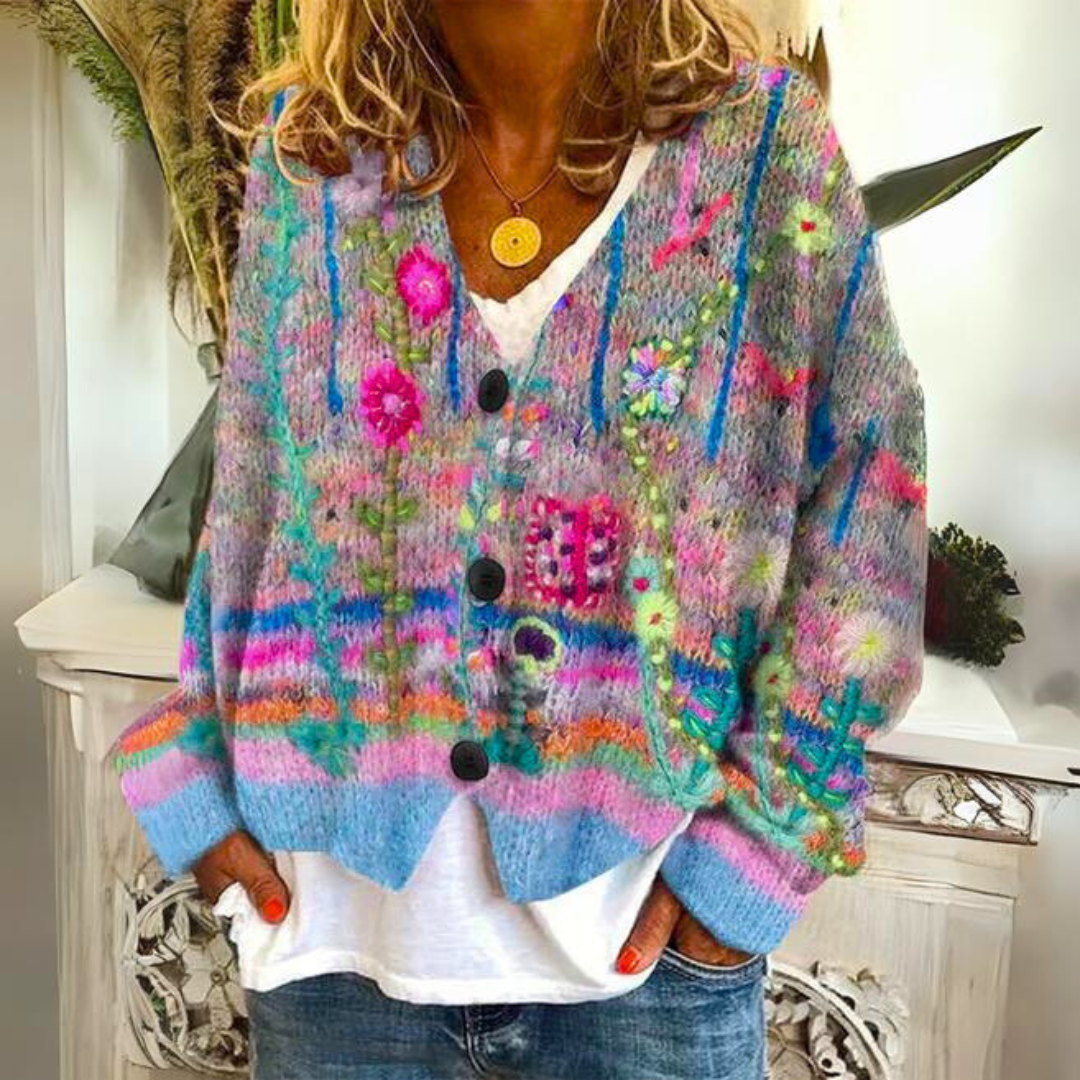 Alvaretta – Damen Boho Cardigan mit Blumenstickerei