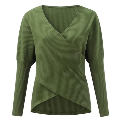 Elspeth – Womens Ribbed Wrap V Neck Jumper