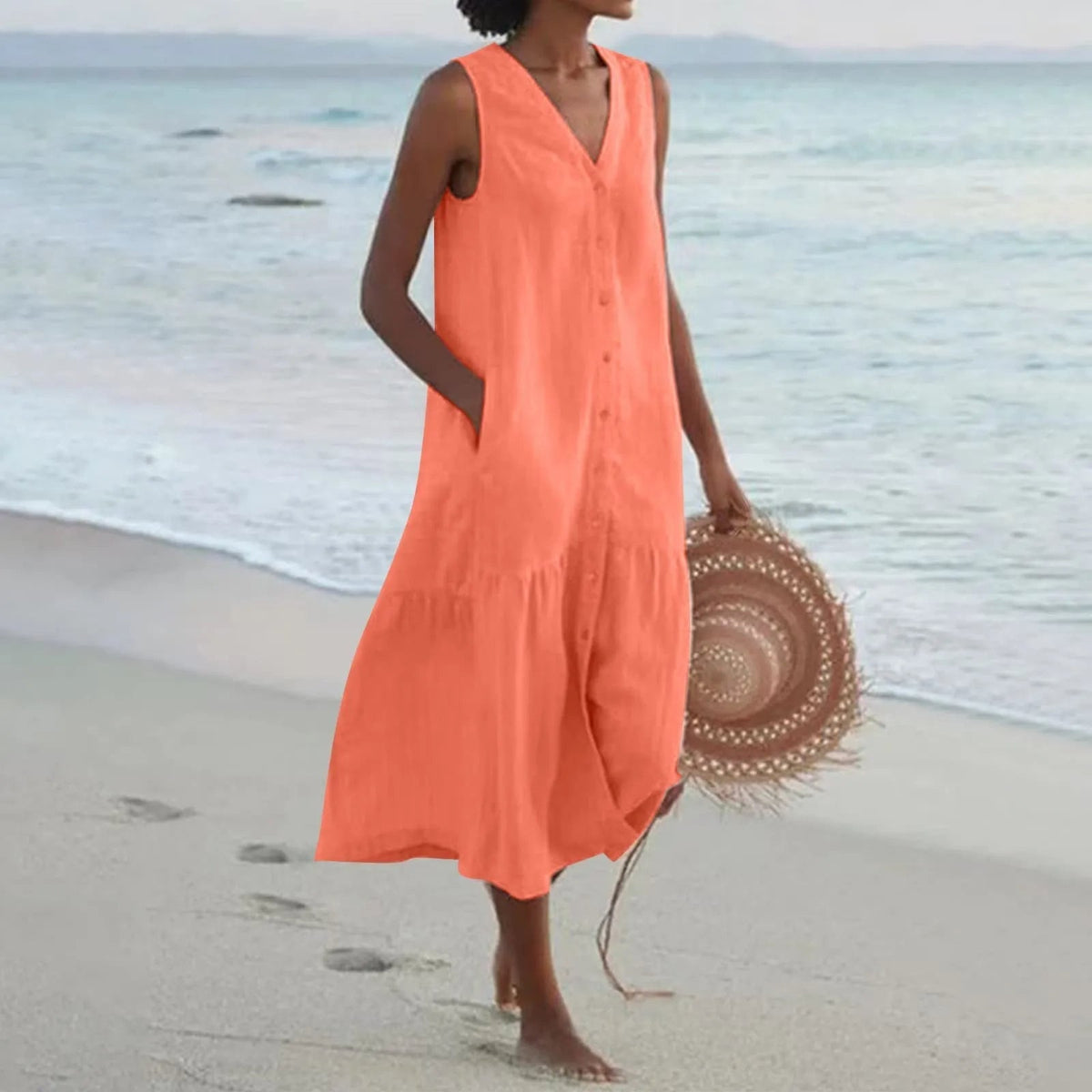 Julian – Summer V Neck Womens Midi Dress