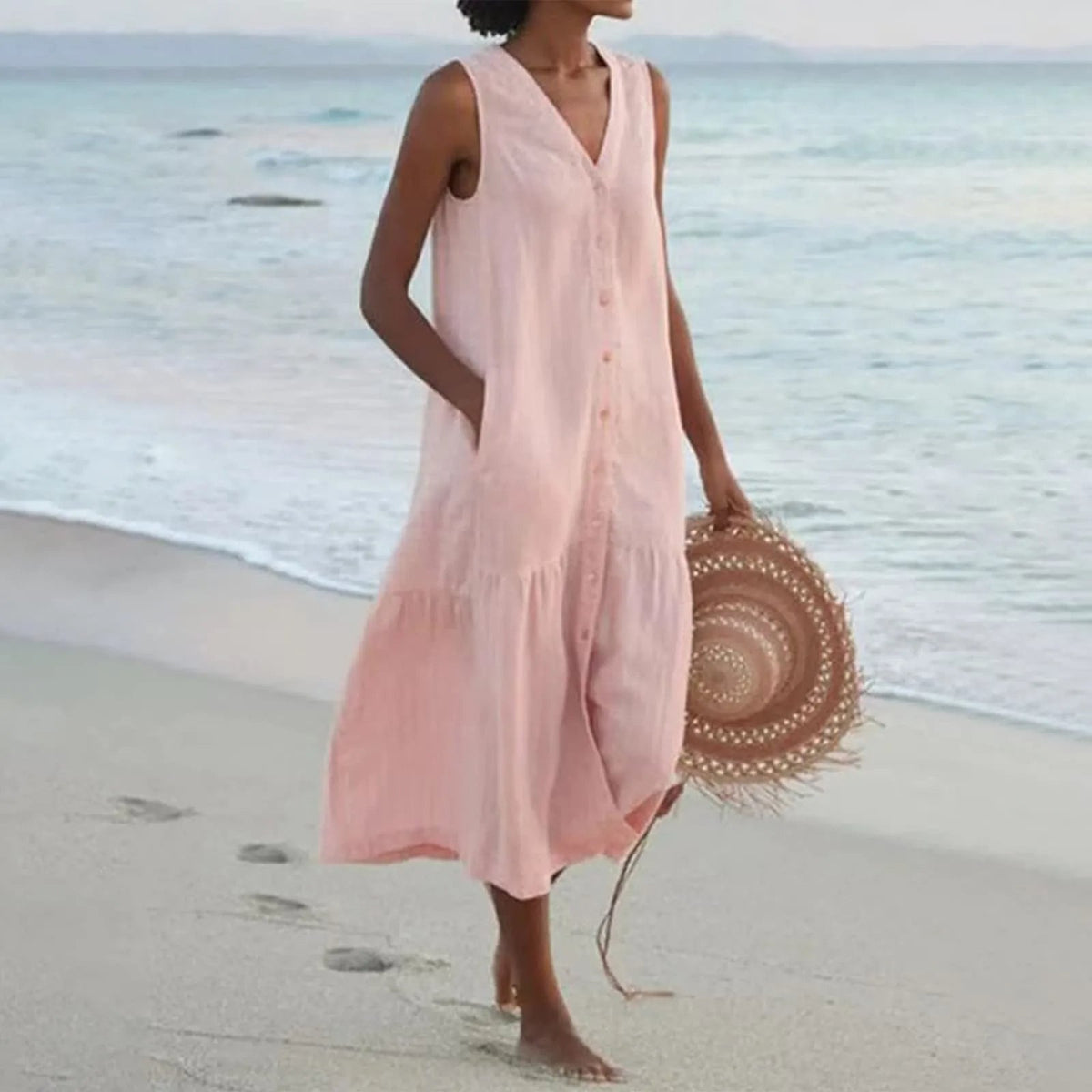 Julian – Summer V Neck Womens Midi Dress