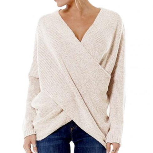 Elspeth – Womens Ribbed Wrap V Neck Jumper