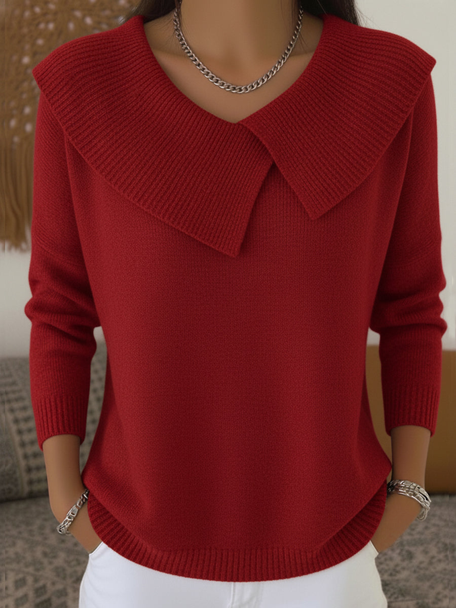 Claire – Dámský svetr s výstřihem do V a oversized límcem