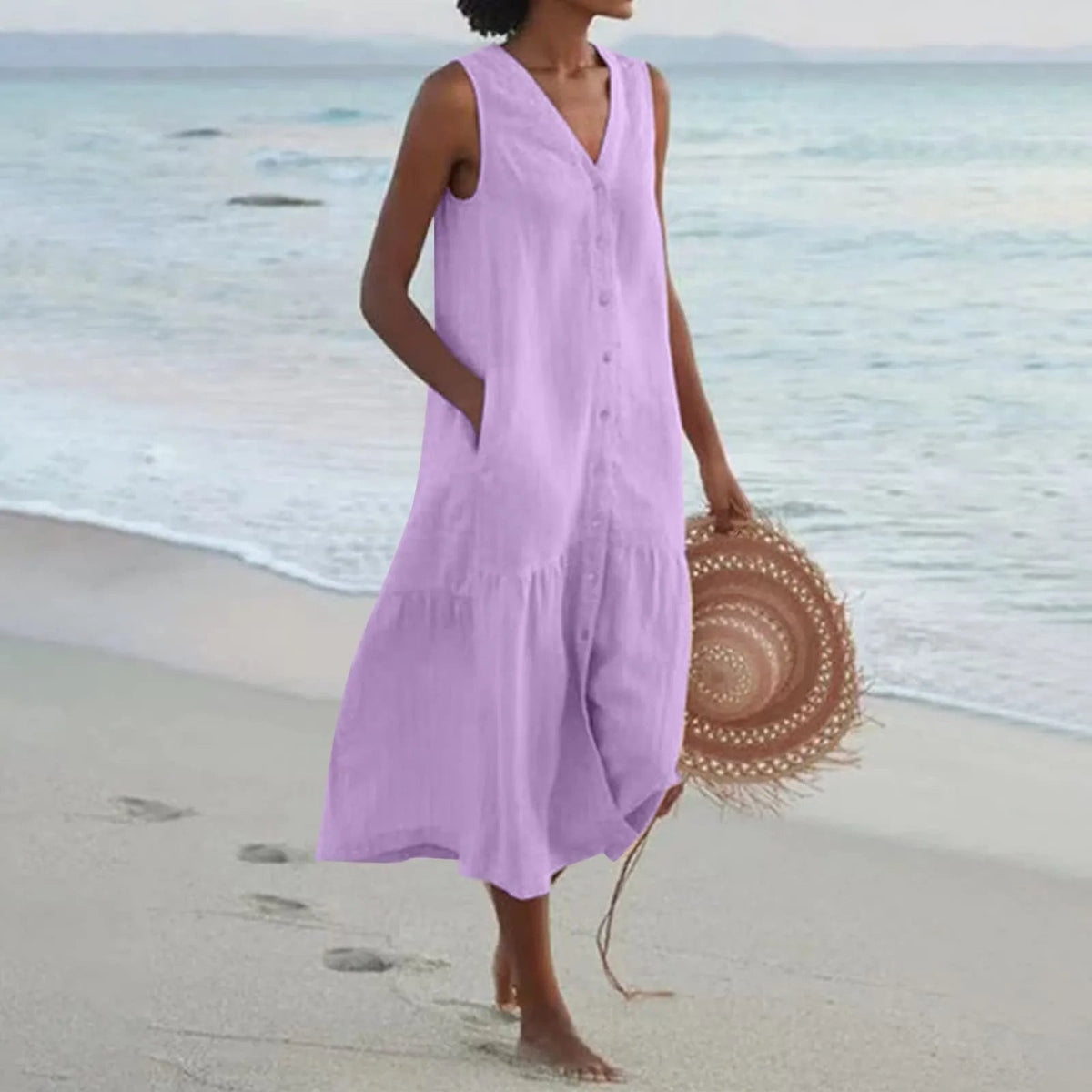 Julian – Summer V Neck Womens Midi Dress
