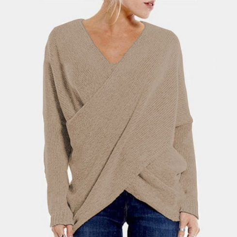 Elspeth – Womens Ribbed Wrap V Neck Jumper