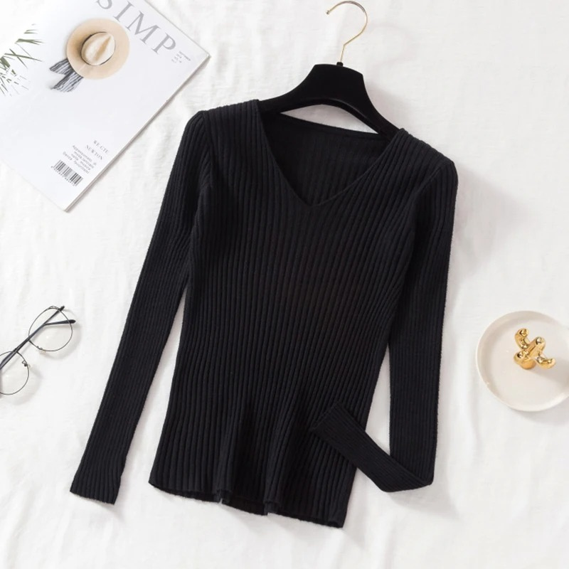 Ariel – Womens Slim Fit Ribbed V Neck Jumper