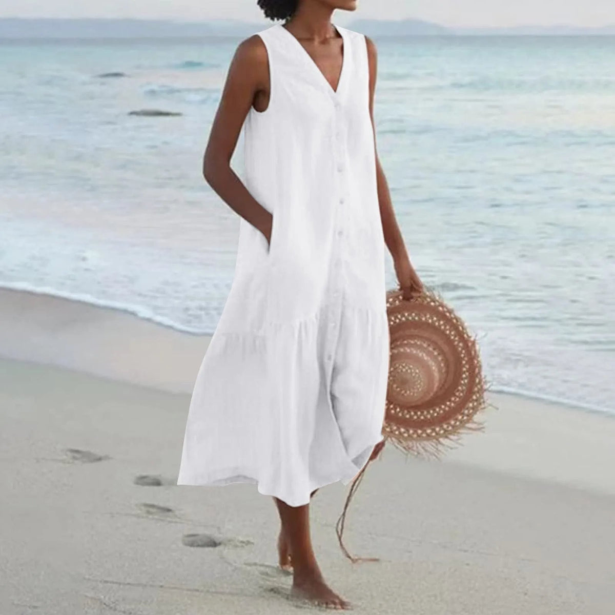 Julian – Summer V Neck Womens Midi Dress