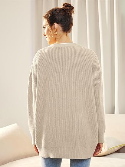 Alenya – Dámský volný svetr s výstřihem do V a zapínáním na knoflíky