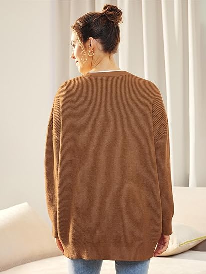 Alenya – Dámský volný svetr s výstřihem do V a zapínáním na knoflíky