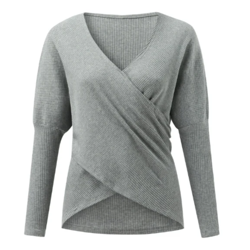 Elspeth – Womens Ribbed Wrap V Neck Jumper