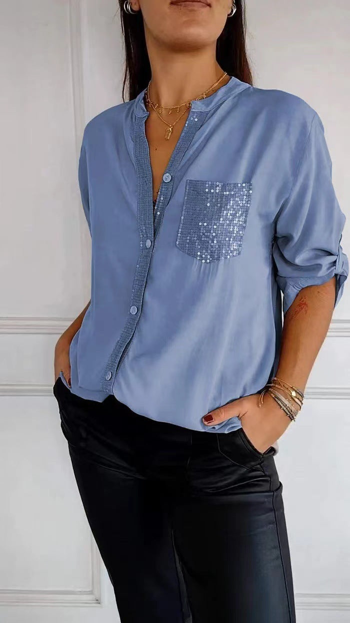 Hellen - Sparkle Womens Blouse With Sequin Pocket