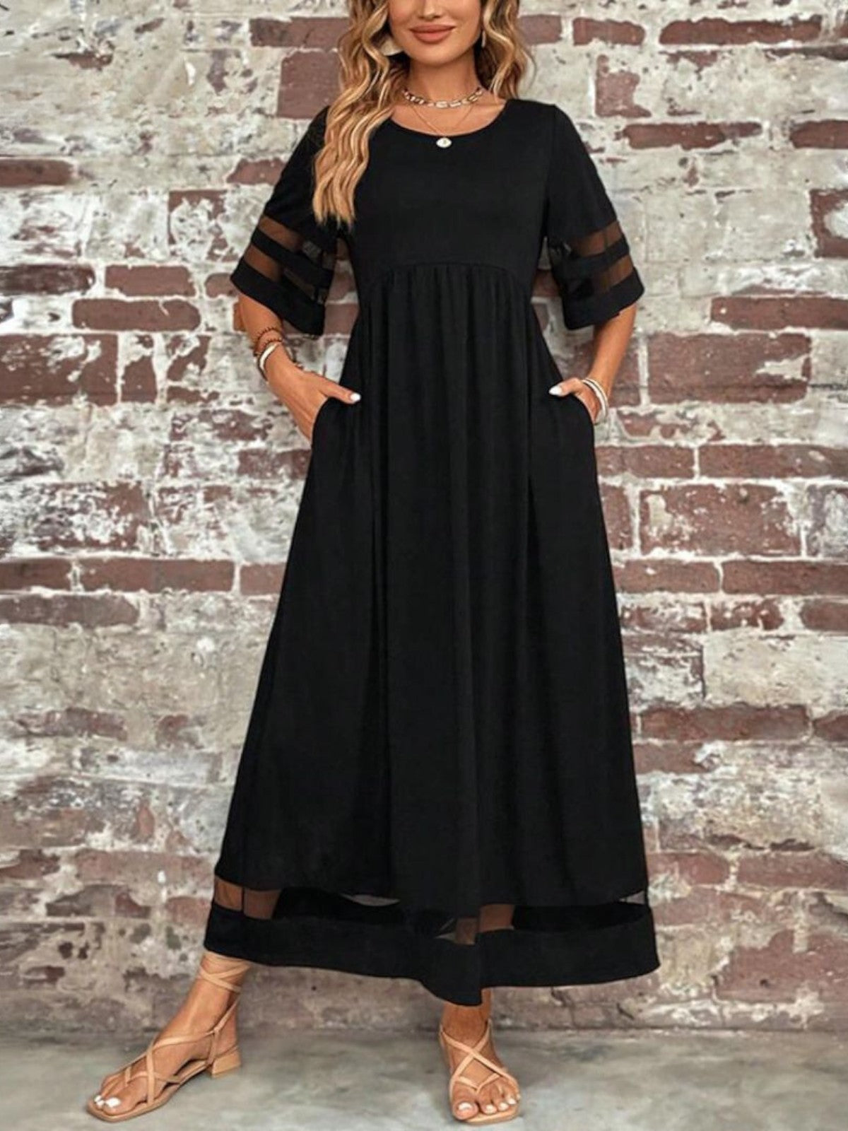 Isabellure – Sheer Panel Maxi Dress Women